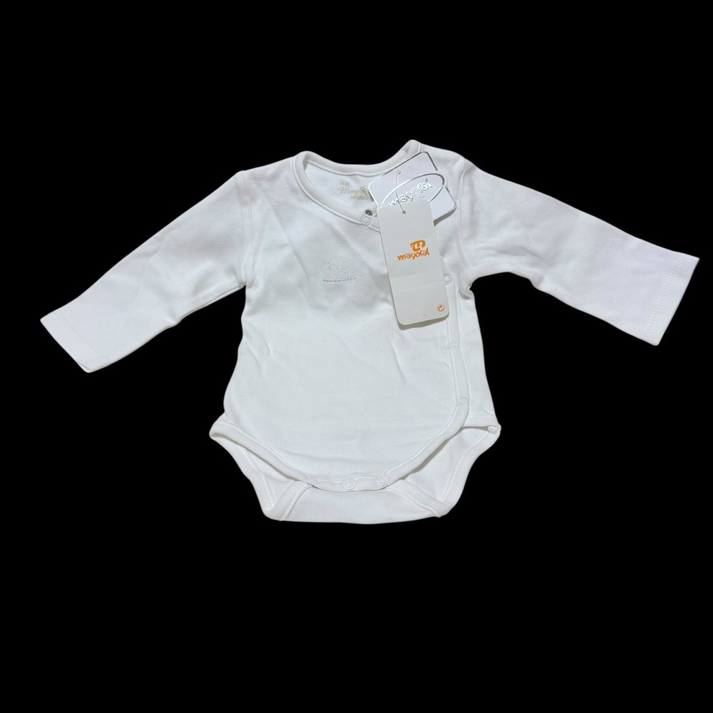 Mayoral Unisex Newborn White Long Sleeve‎ Bodysuit Embroidered